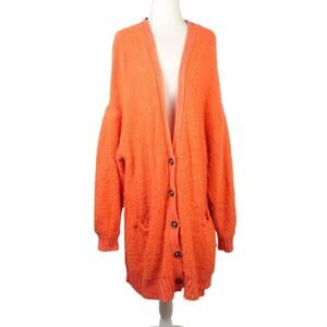 Free People Bright Orange Wool Blend Knit Slouchy Cardigan Sweater M